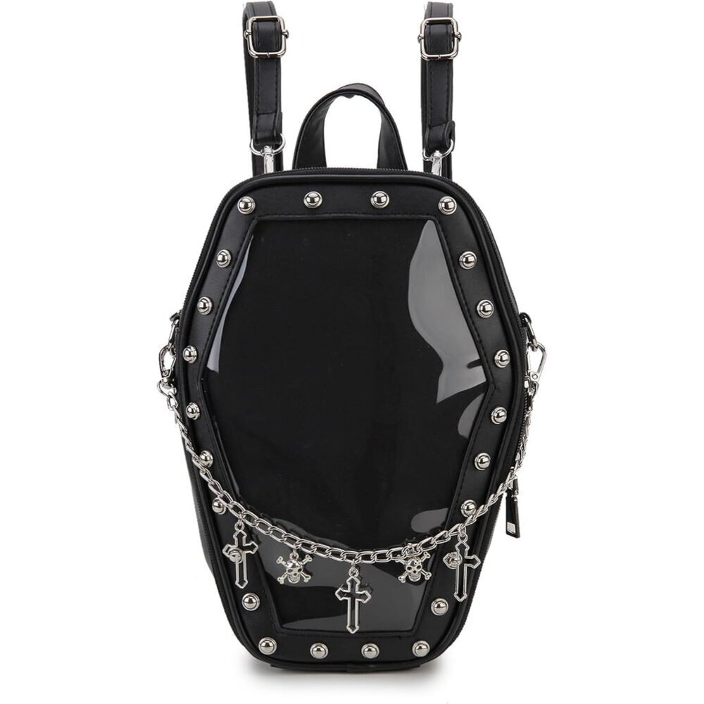 Gothic Coffin Shape Purse Handbag for Women Halloween Shoulder Bag Black A